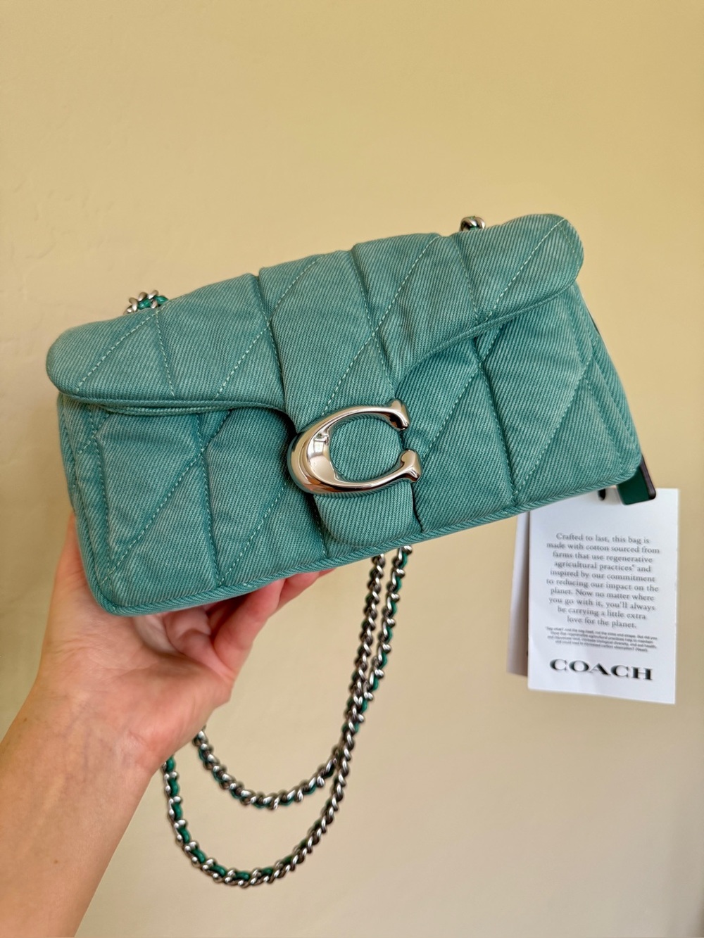 NWT Coach Tabby Colorful Denim Shoulder Bag 20 With Quilting Crossbody-IVY GREEN - Picture 4 of 13